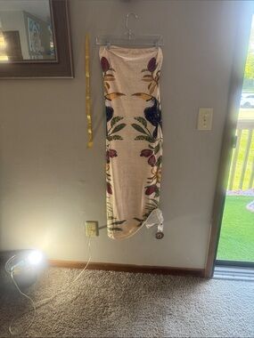 Midi Dress with Floral Botanical Print — Cream